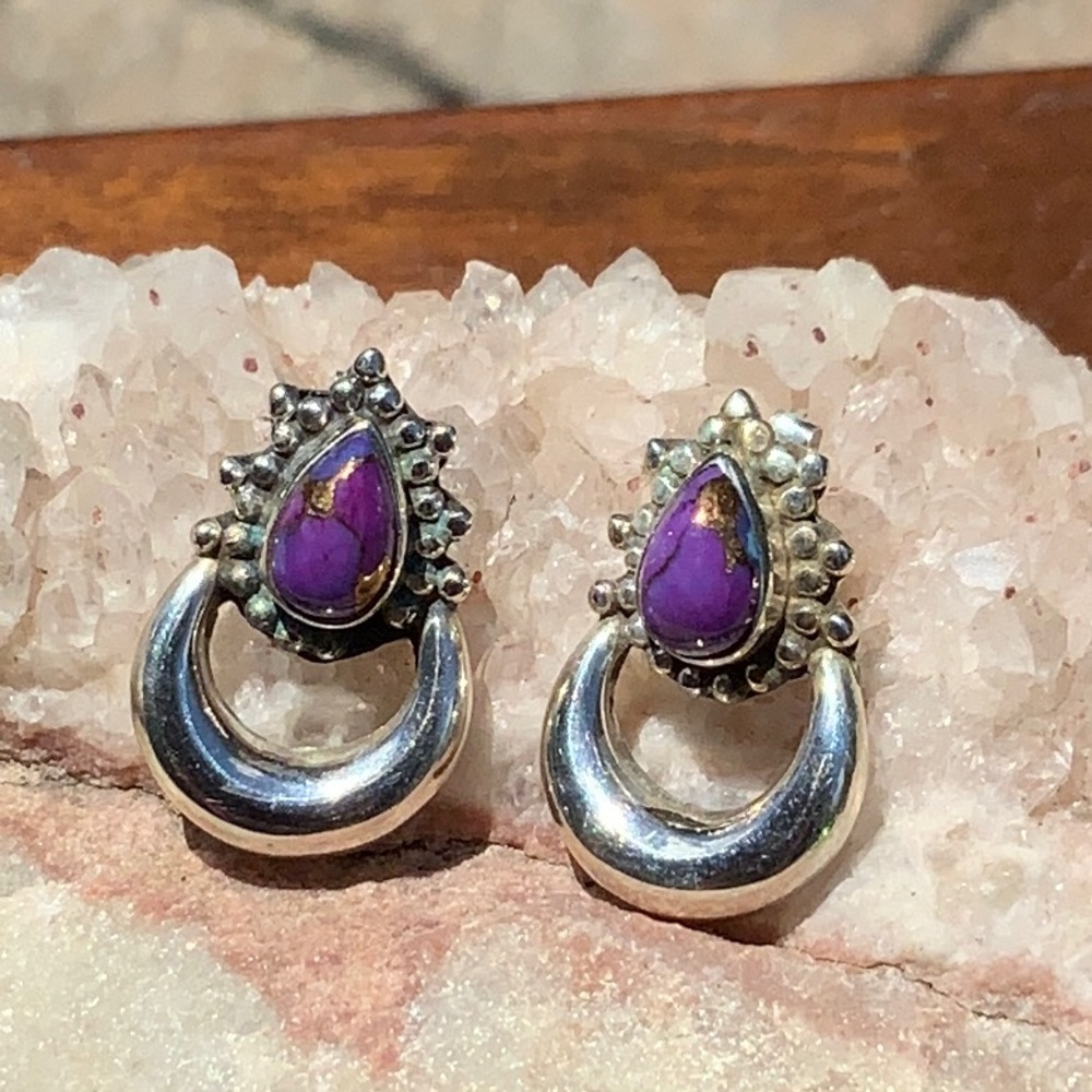 COPPER PURPLE TURQUOISE 925 STERLING SILVER EARRINGS